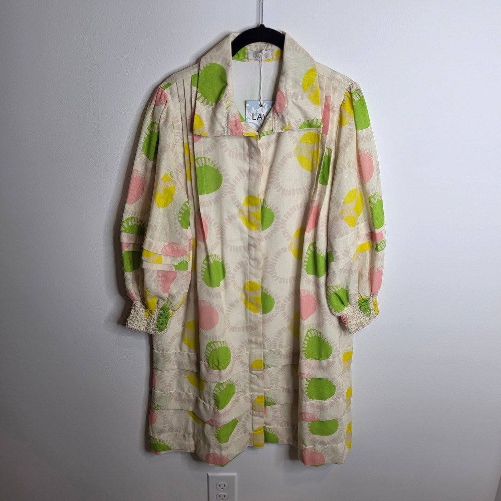 LAVI NWT Aurora Button Front Dress Women Small Abstract Print Long Sleeve